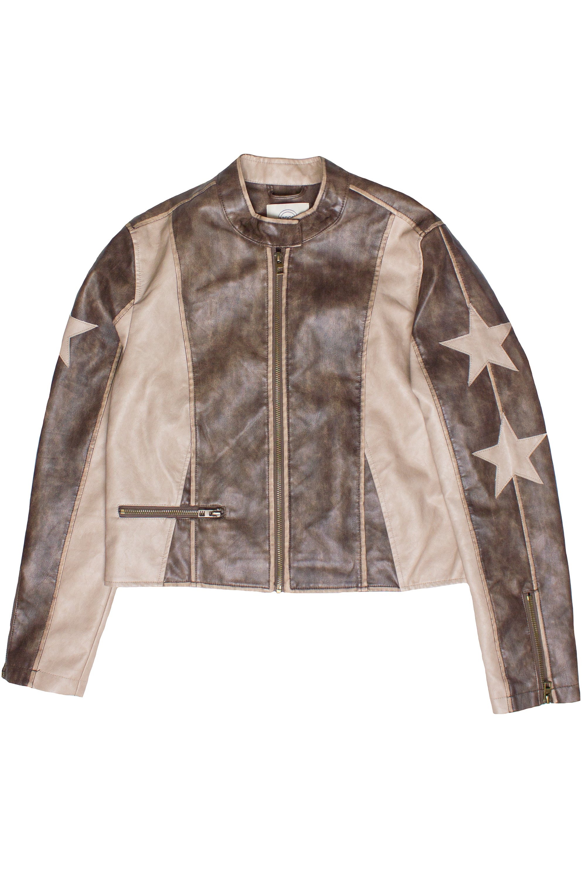 Star Sleeve Brown Moto Jacket