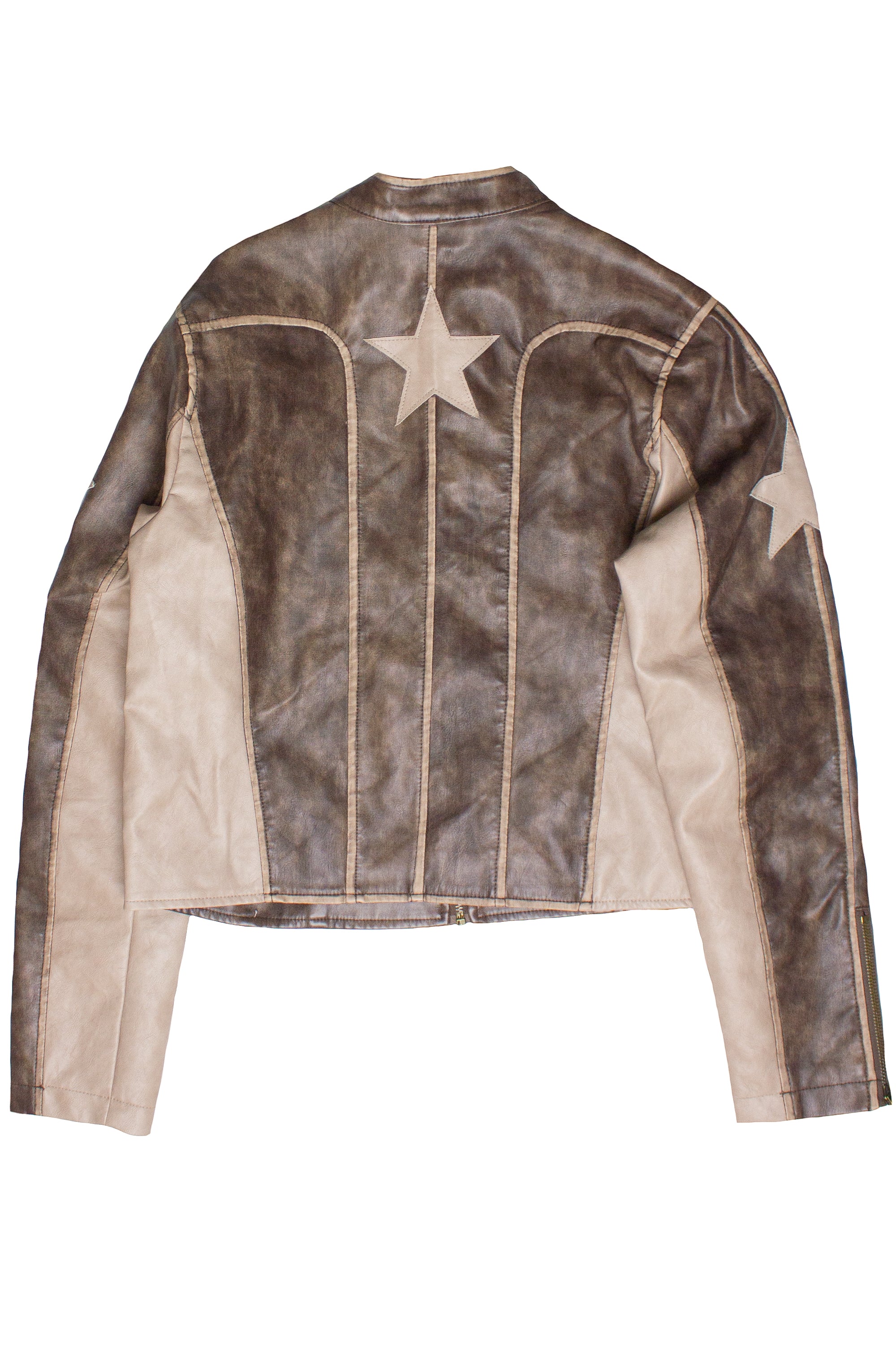 Star Sleeve Brown Moto Jacket