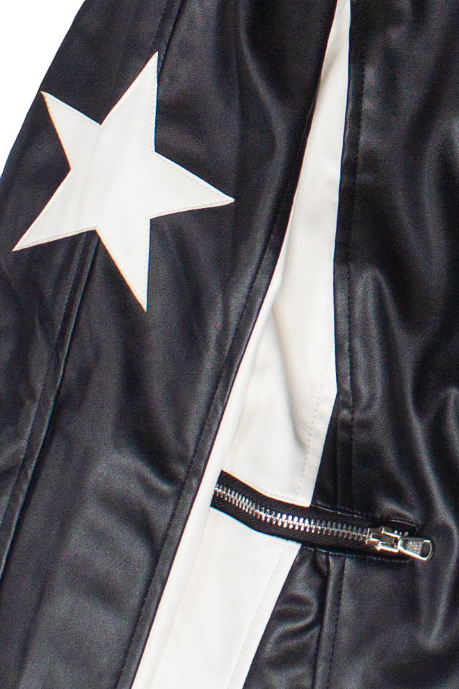 Pleather Stars Moto Jacket - Black