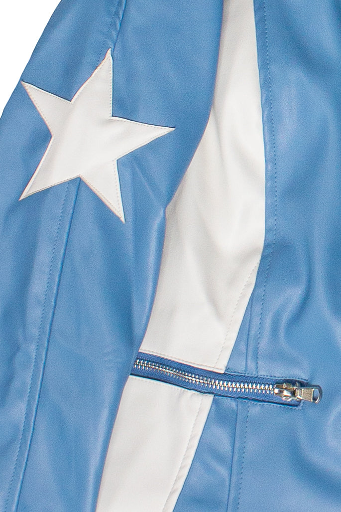 Pleather Stars Moto Jacket - Blue