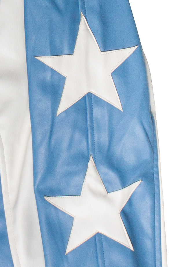Pleather Stars Moto Jacket - Blue