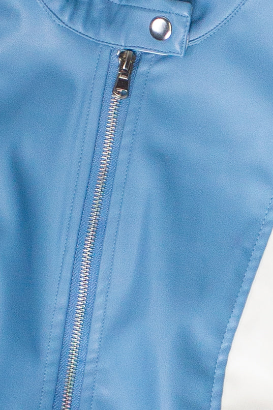 Pleather Stars Moto Jacket - Blue