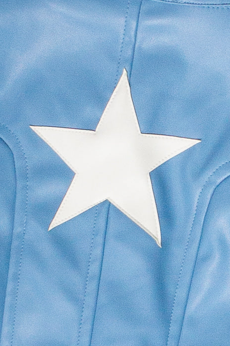 Pleather Stars Moto Jacket - Blue