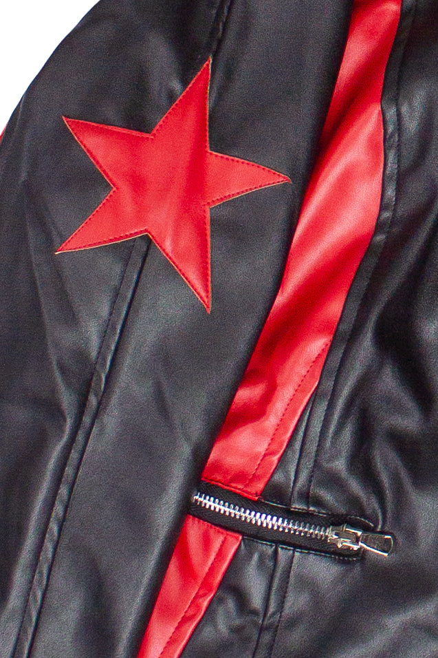 Pleather Stars Moto Jacket - Red