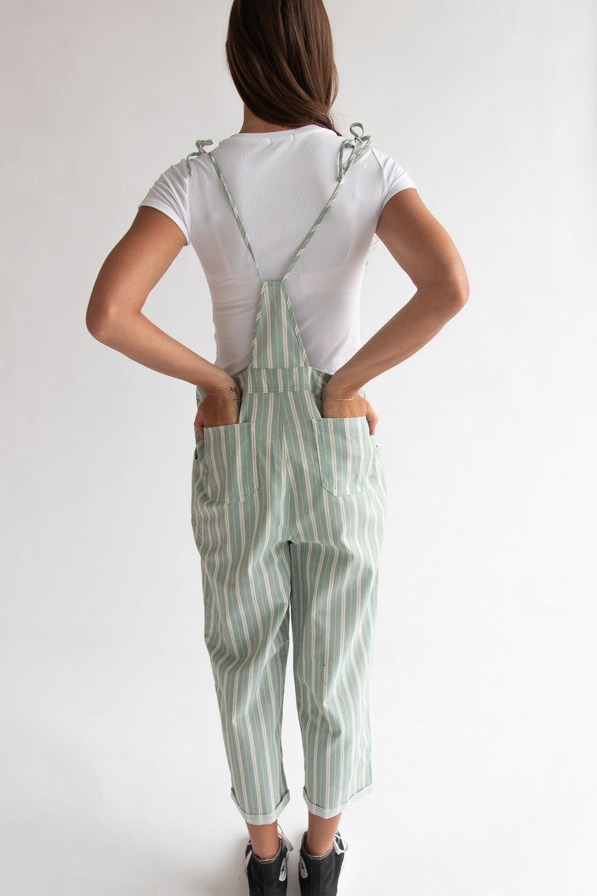 Two Piece Striped Overalls With Tee Set