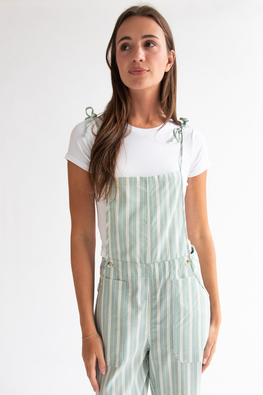 Two Piece Striped Overalls With Tee Set