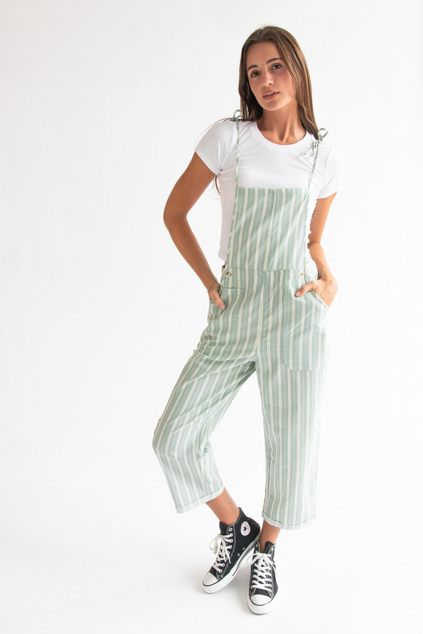 Two Piece Striped Overalls With Tee Set