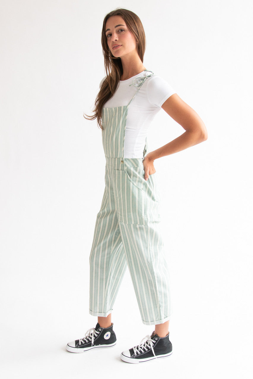 Two Piece Striped Overalls With Tee Set