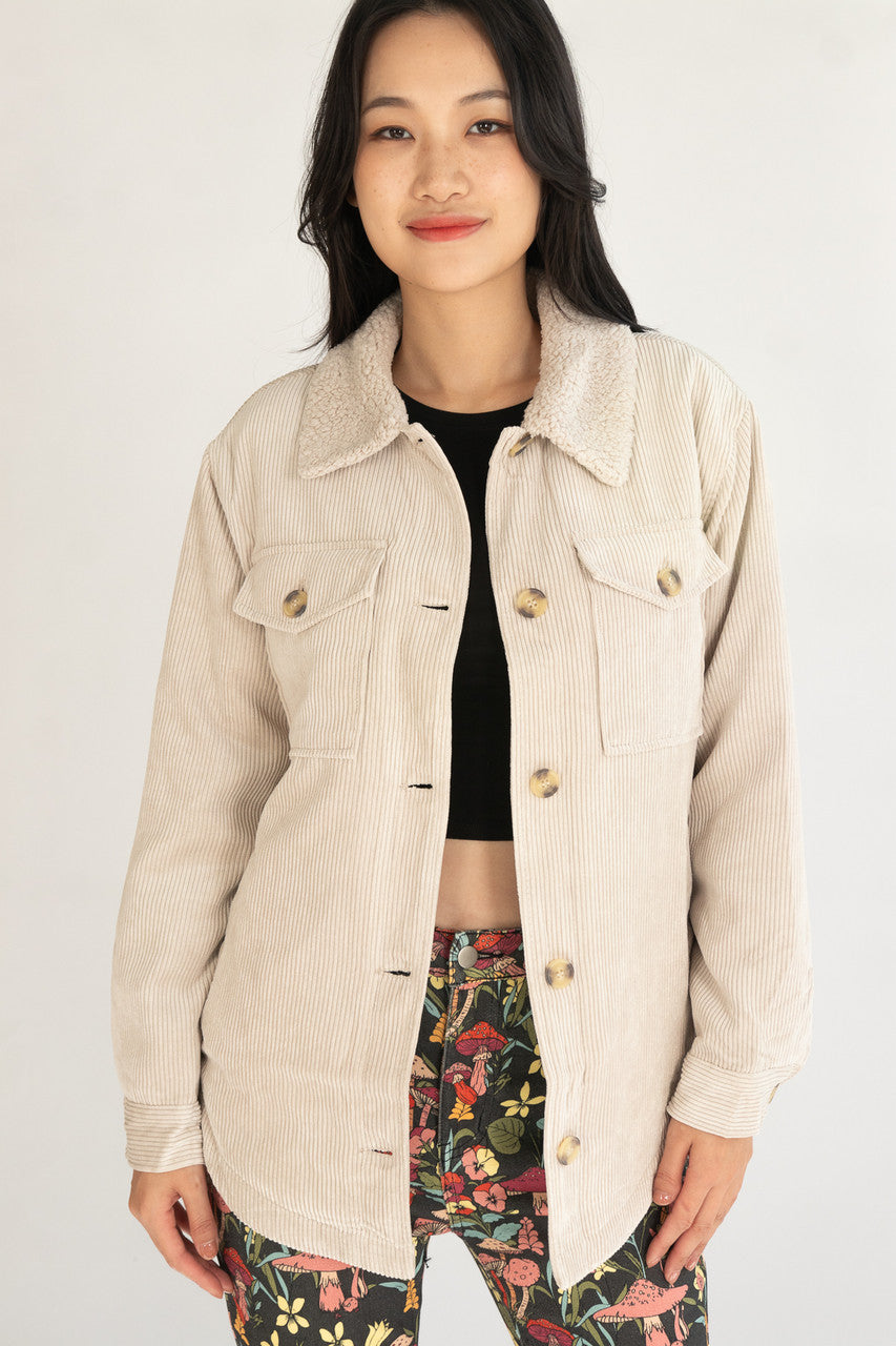 Sherpa Trim Corduroy Shacket