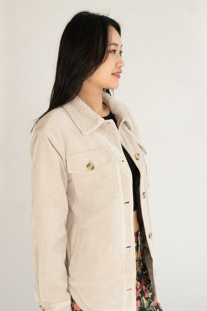 Sherpa Trim Corduroy Shacket