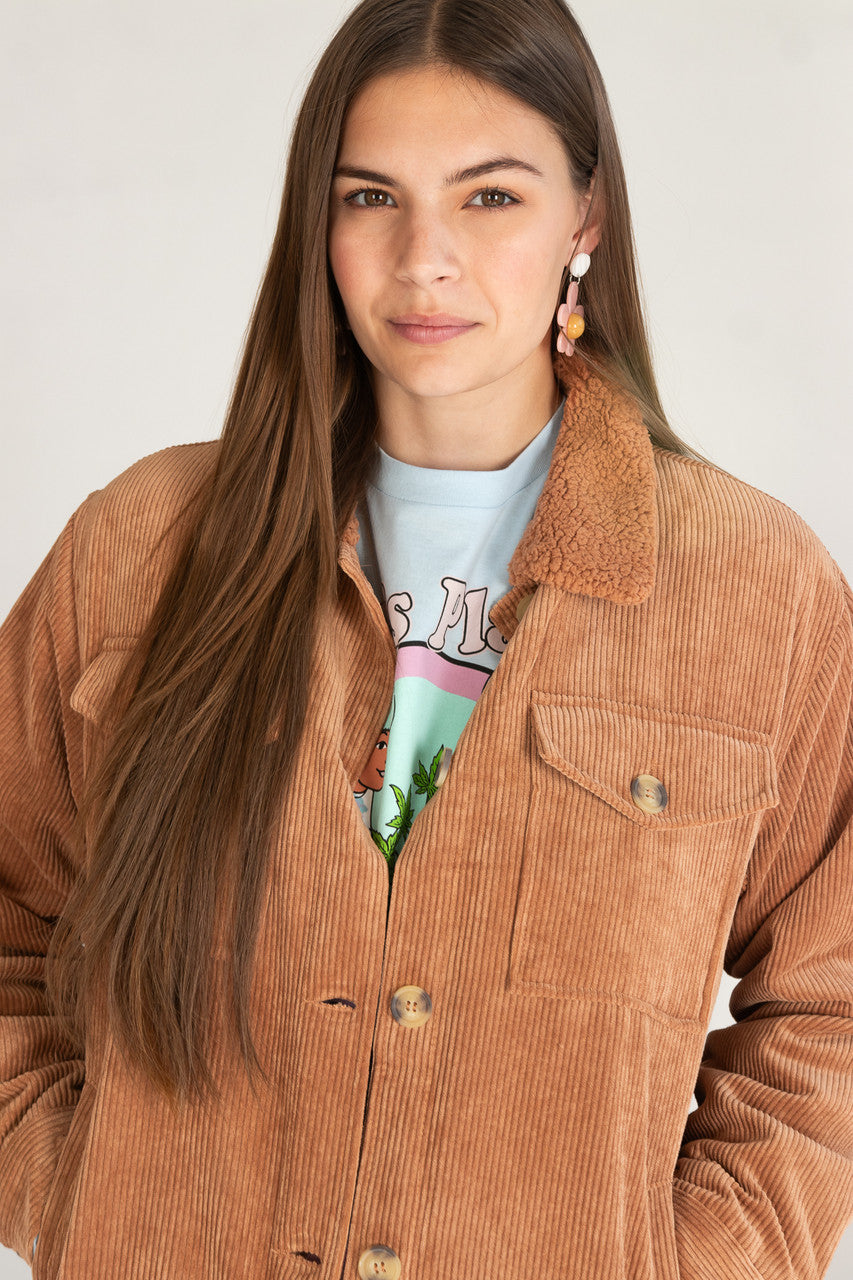 Sherpa Trim Corduroy Shacket