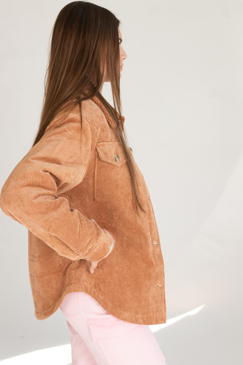 Sherpa Trim Corduroy Shacket