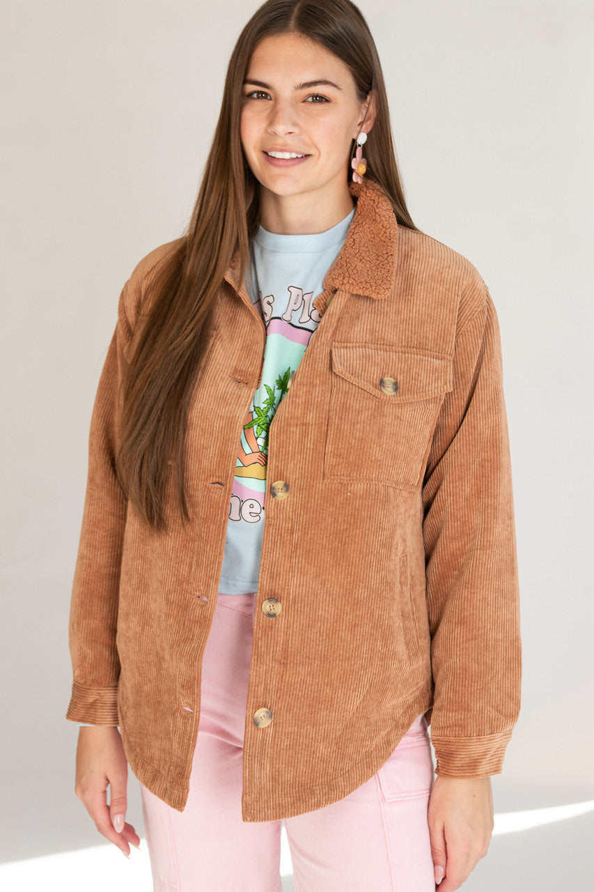 Sherpa Trim Corduroy Shacket