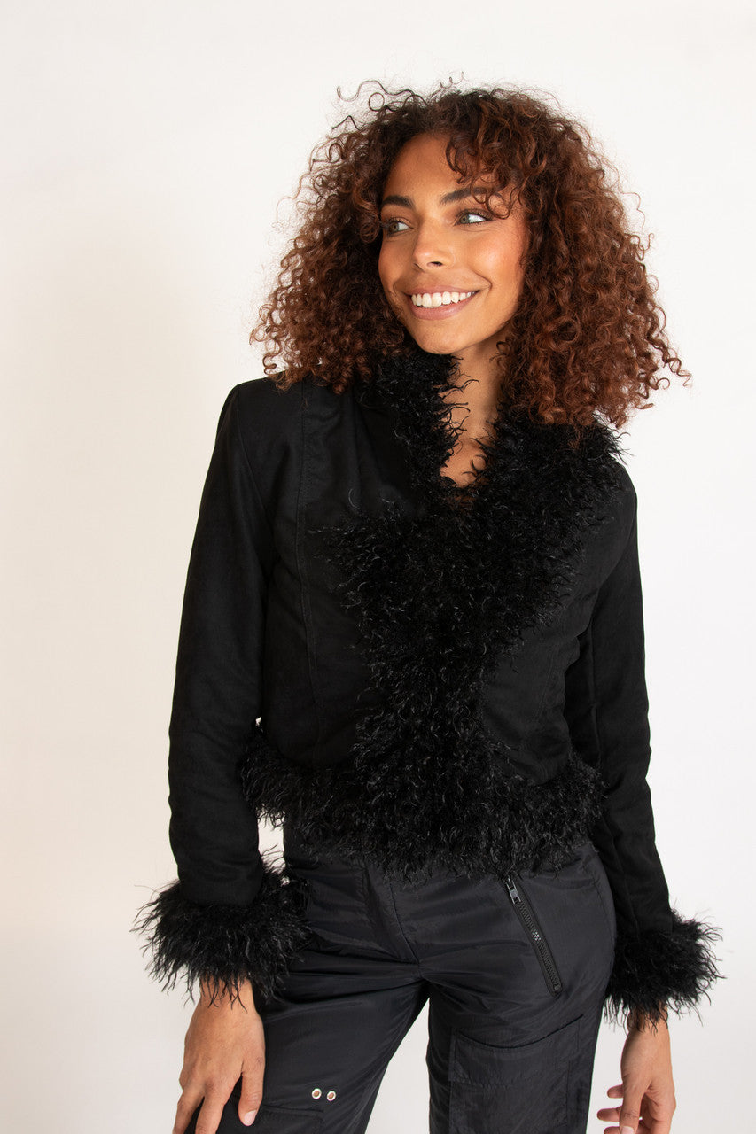 Fur Trim Suede Jacket