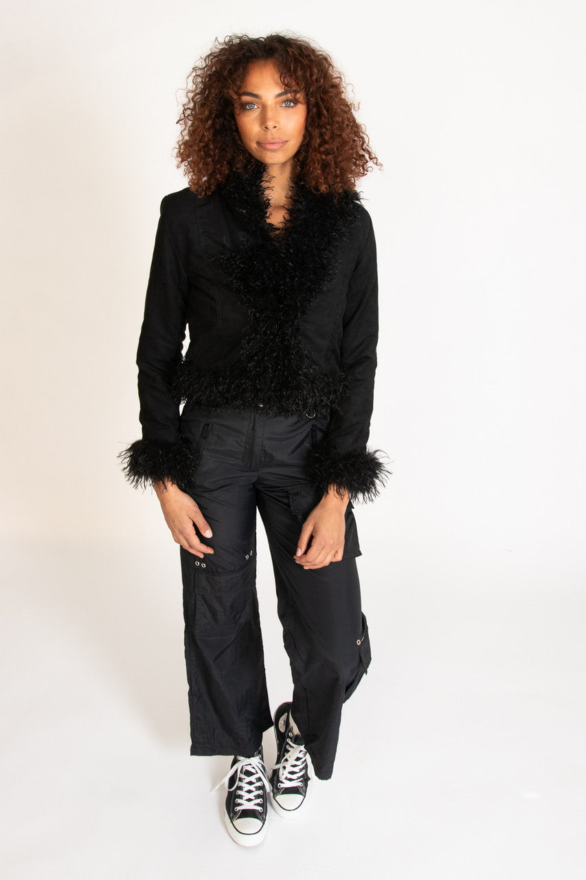 Fur Trim Suede Jacket
