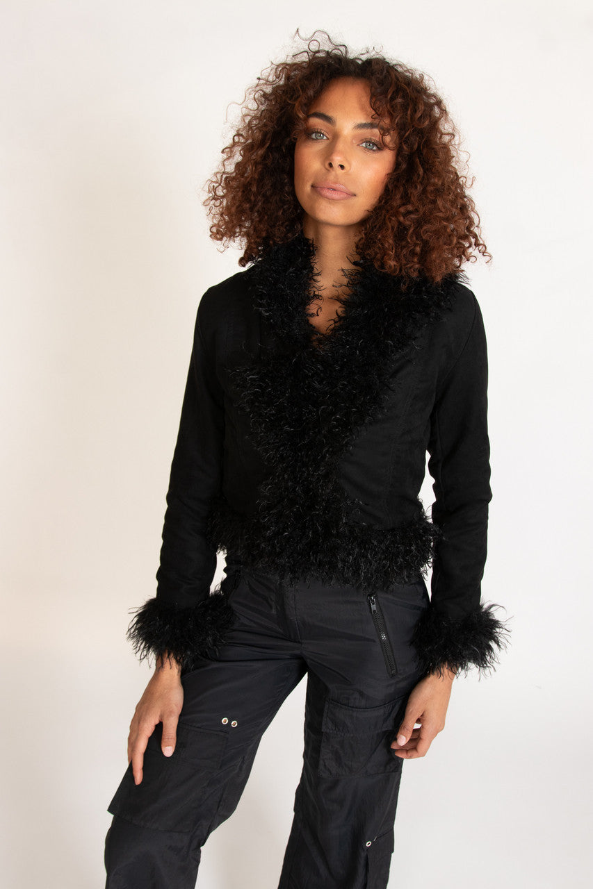 Fur Trim Suede Jacket