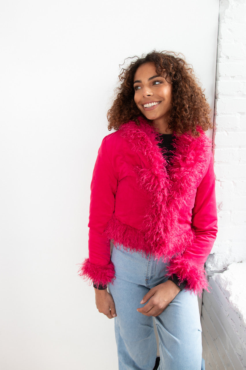 Fur Trim Suede Jacket