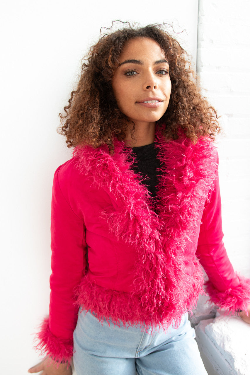 Fur Trim Suede Jacket