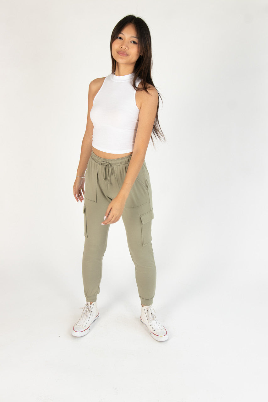 Army Green Cargo Pocket Lined Joggers