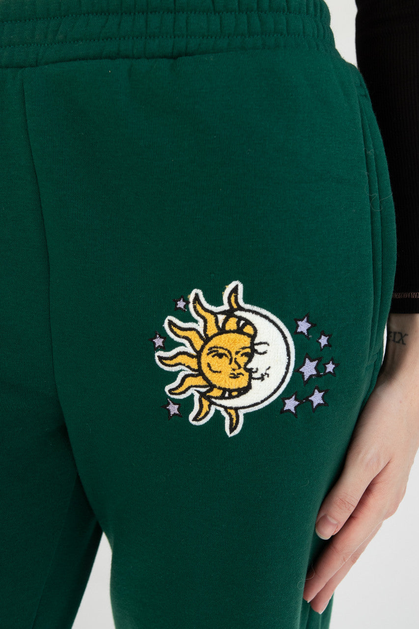 Dark Green Celestial Patch Sweatpants