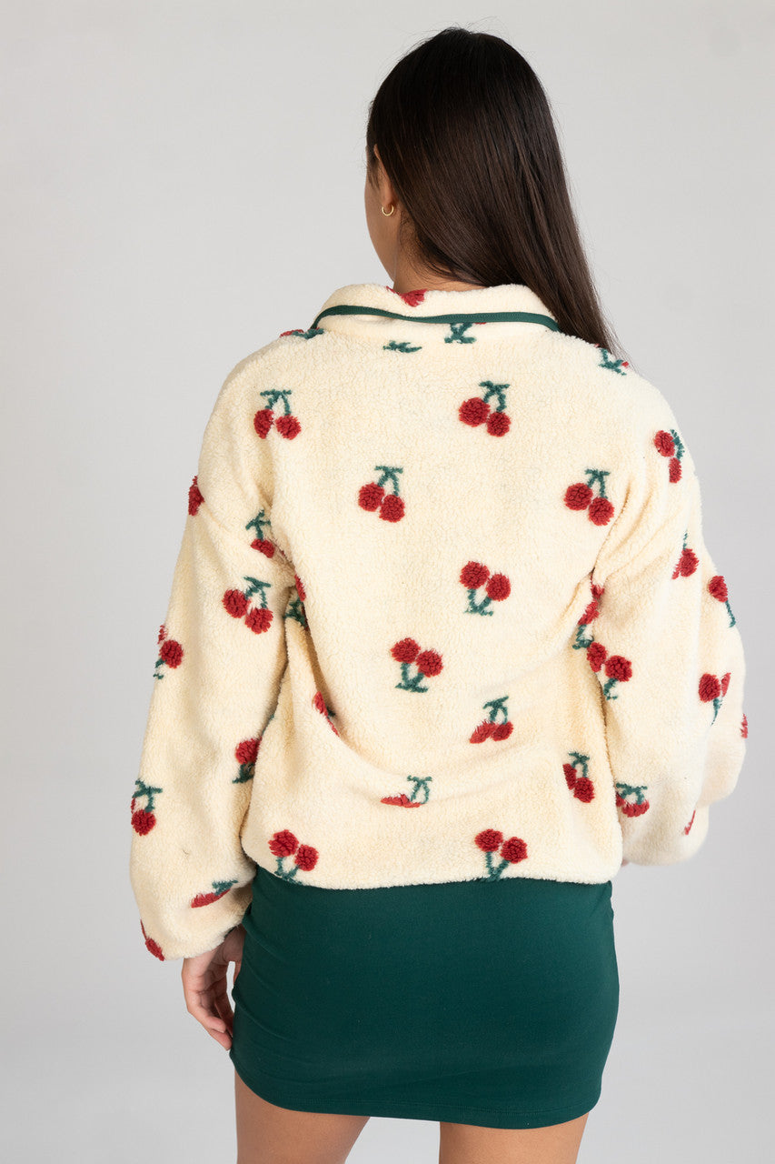 Cherry Pattern Fleece Pullover