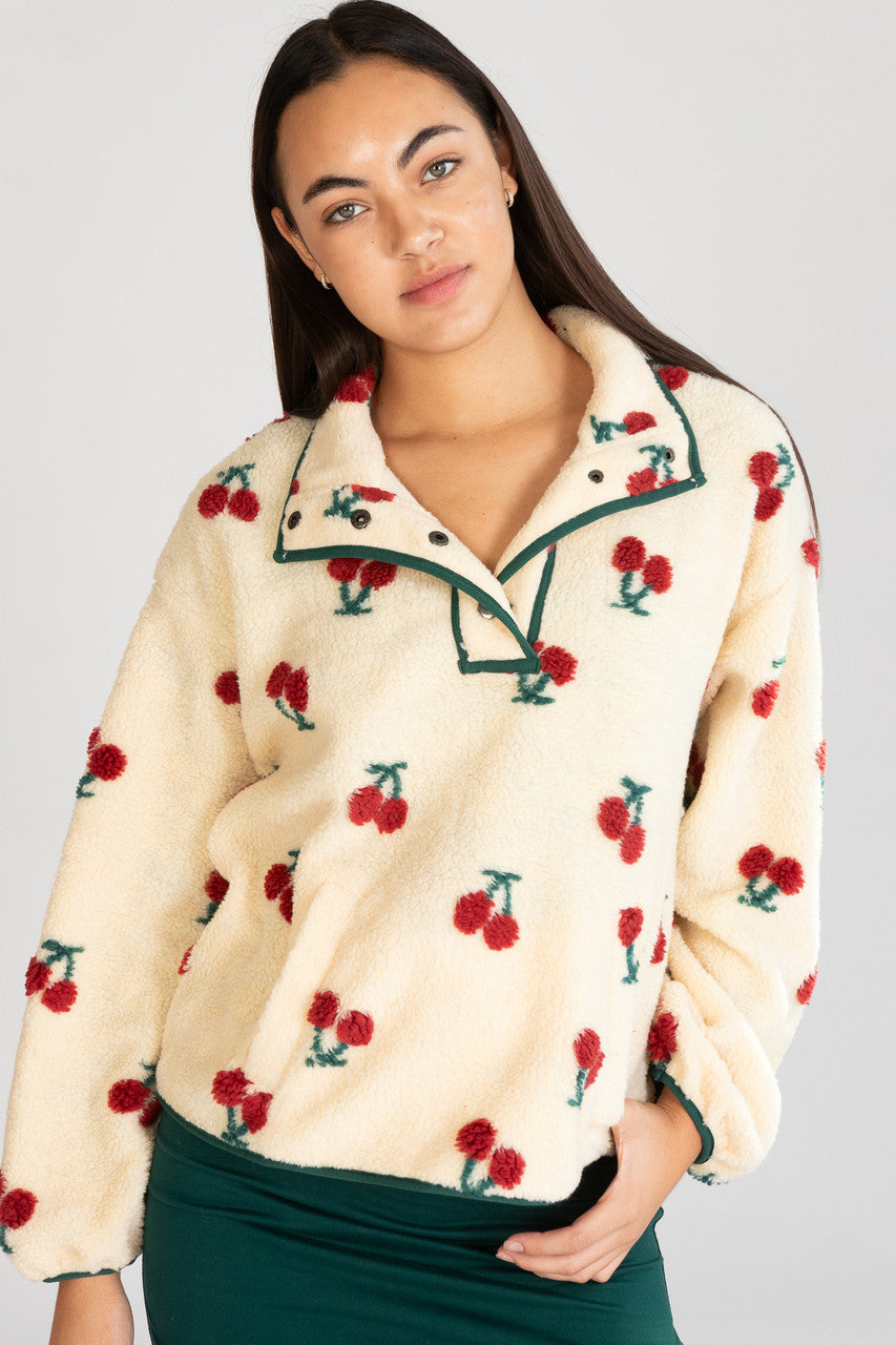 Cherry Pattern Fleece Pullover