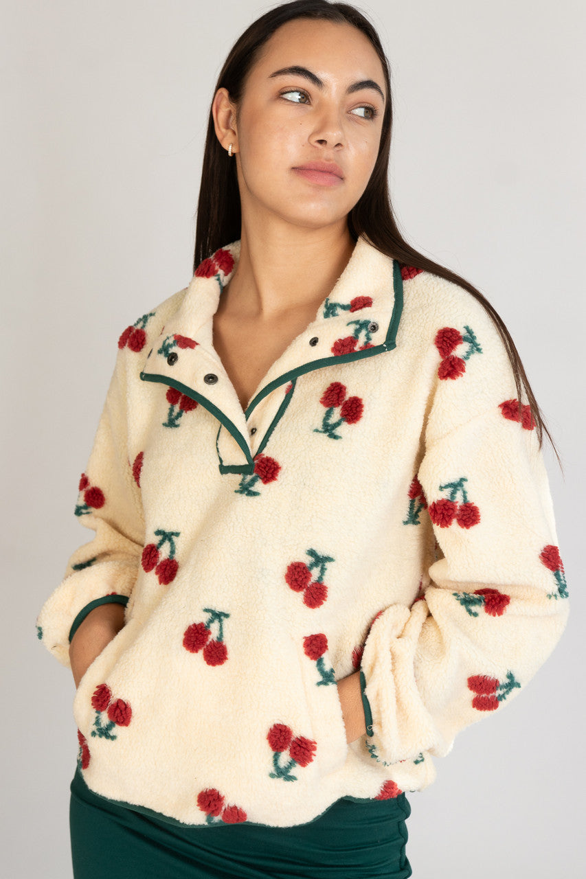 Cherry Pattern Fleece Pullover