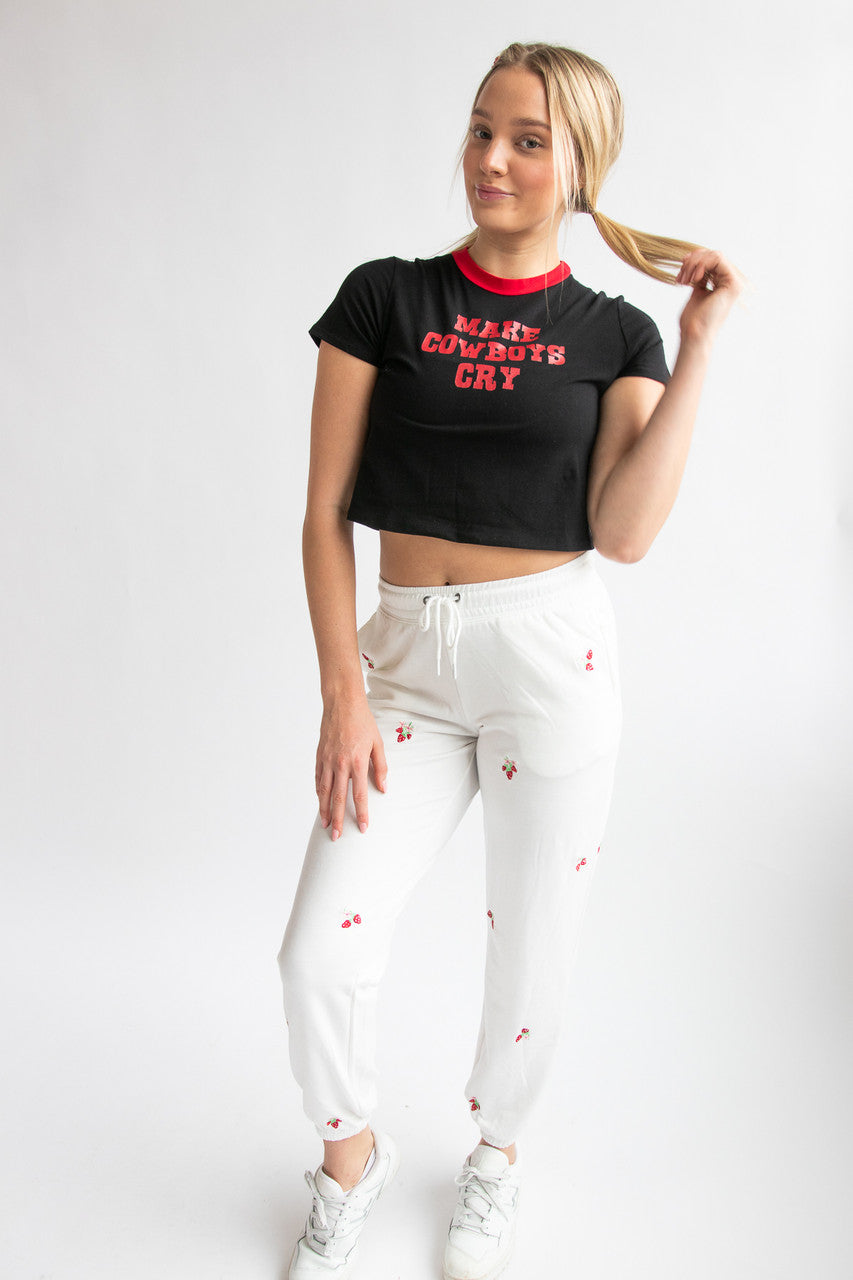 Mini Embroidered Strawberries Joggers