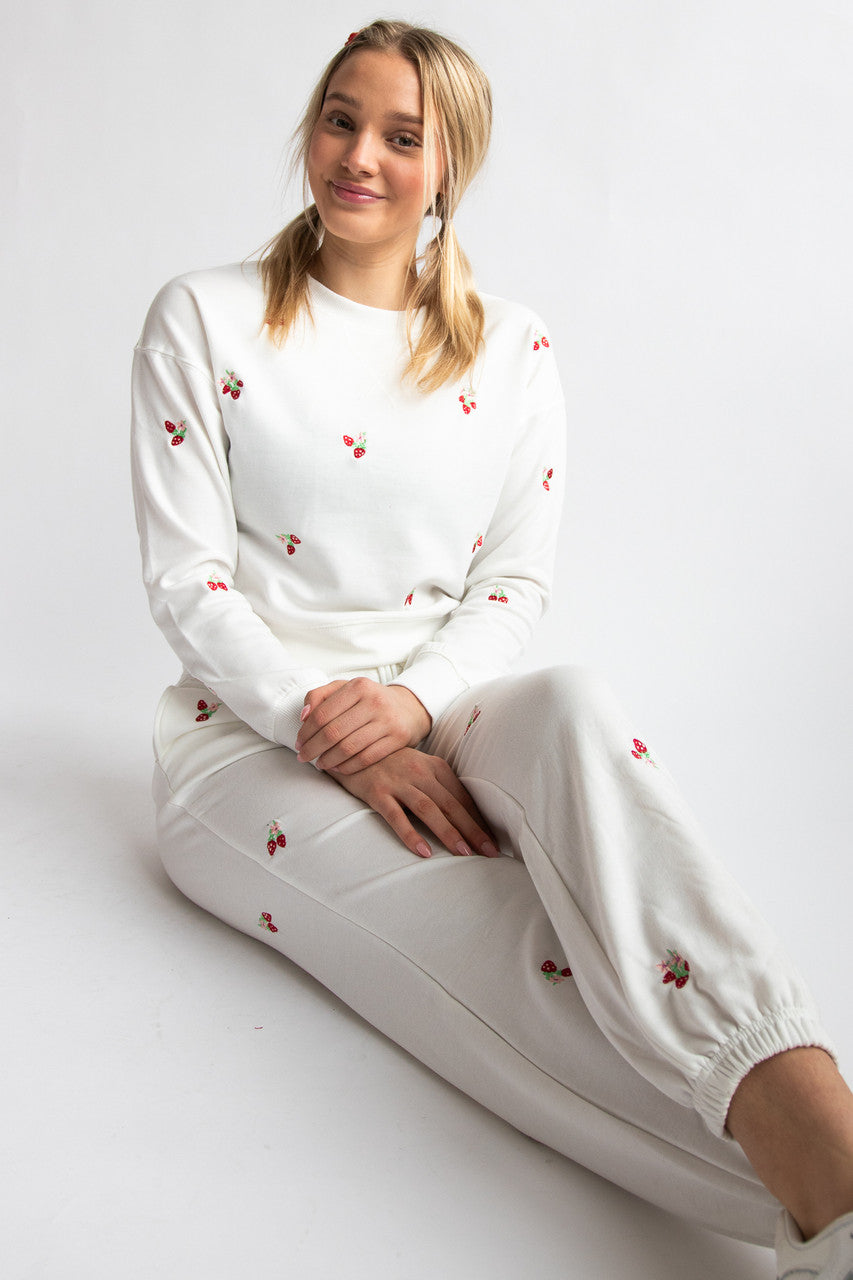 Mini Embroidered Strawberries Joggers