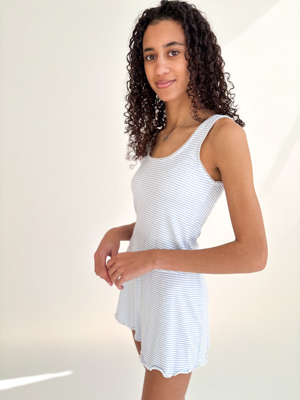 Blue Pinstripe Crossover Waist Lounge Shorts