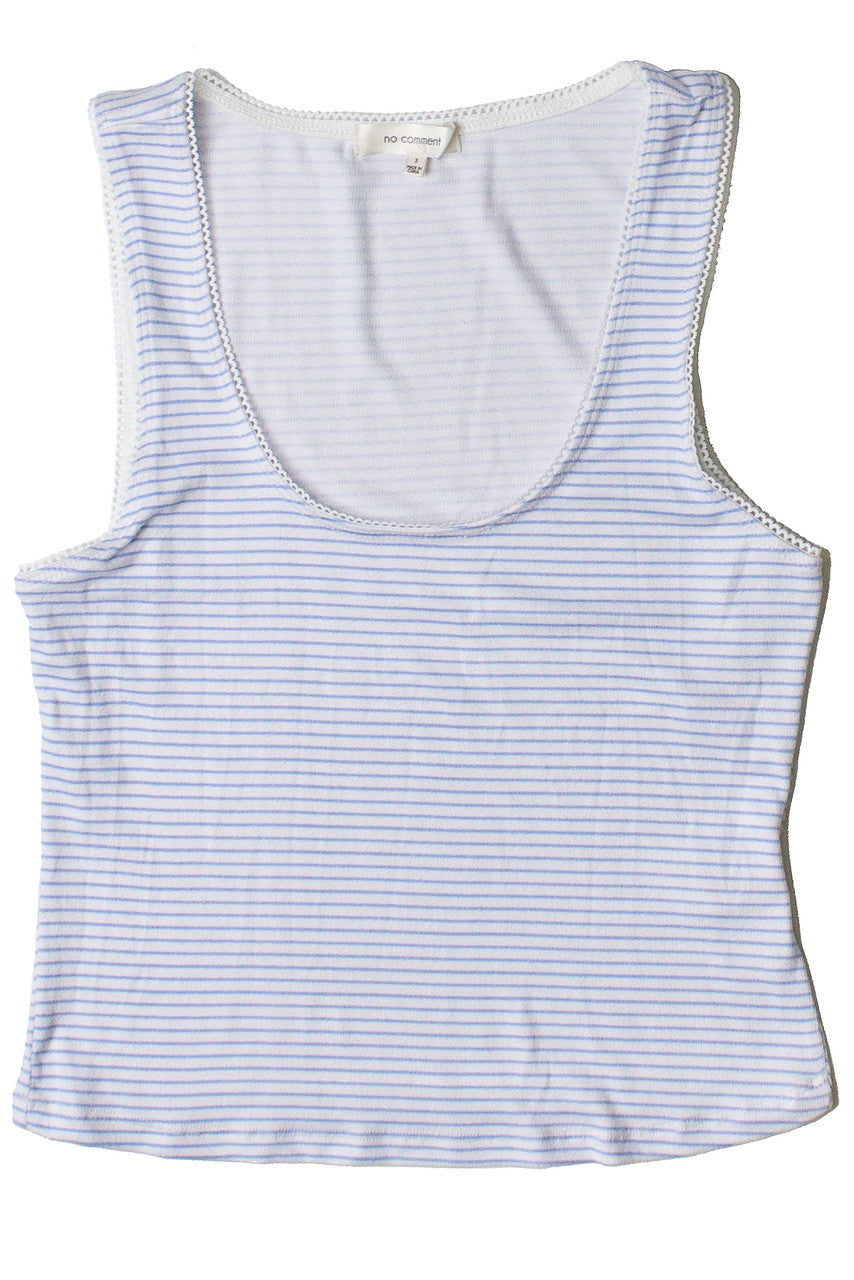 Pinstripe Picot Trim Tank Top - Blue