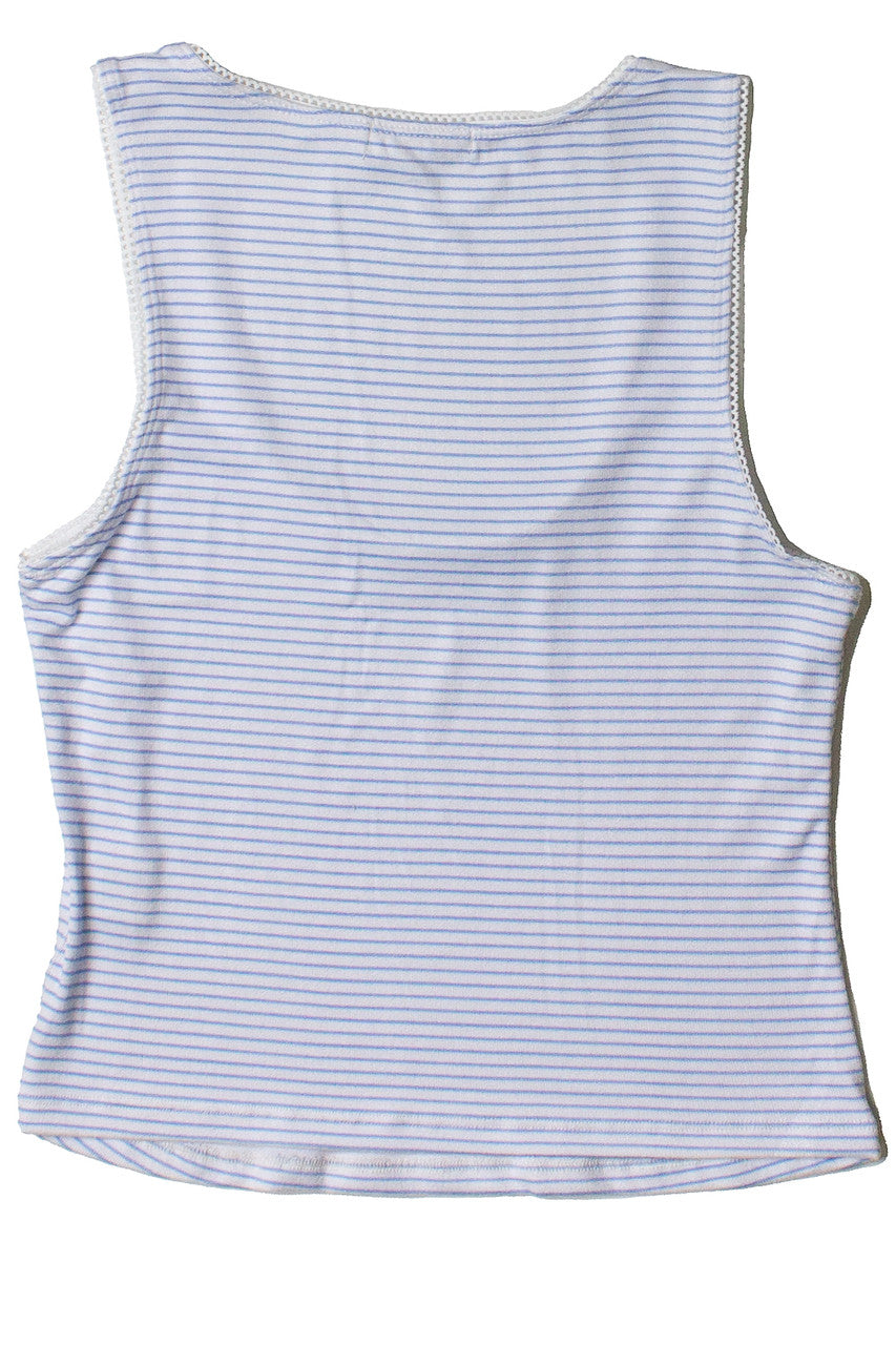 Pinstripe Picot Trim Tank Top - Blue