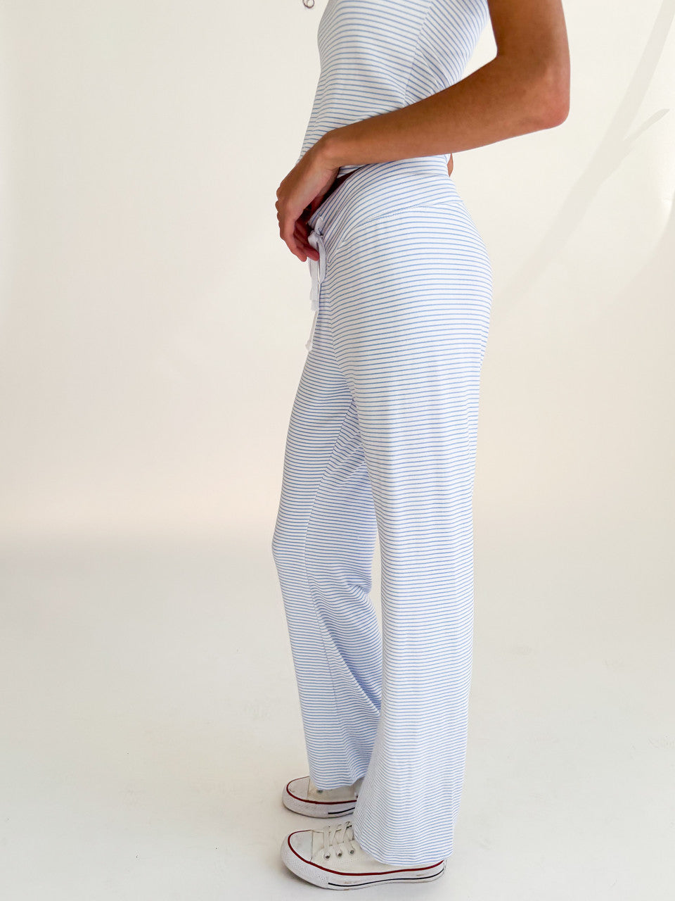 Blue Pinstripe Wide Leg Lounge Pants