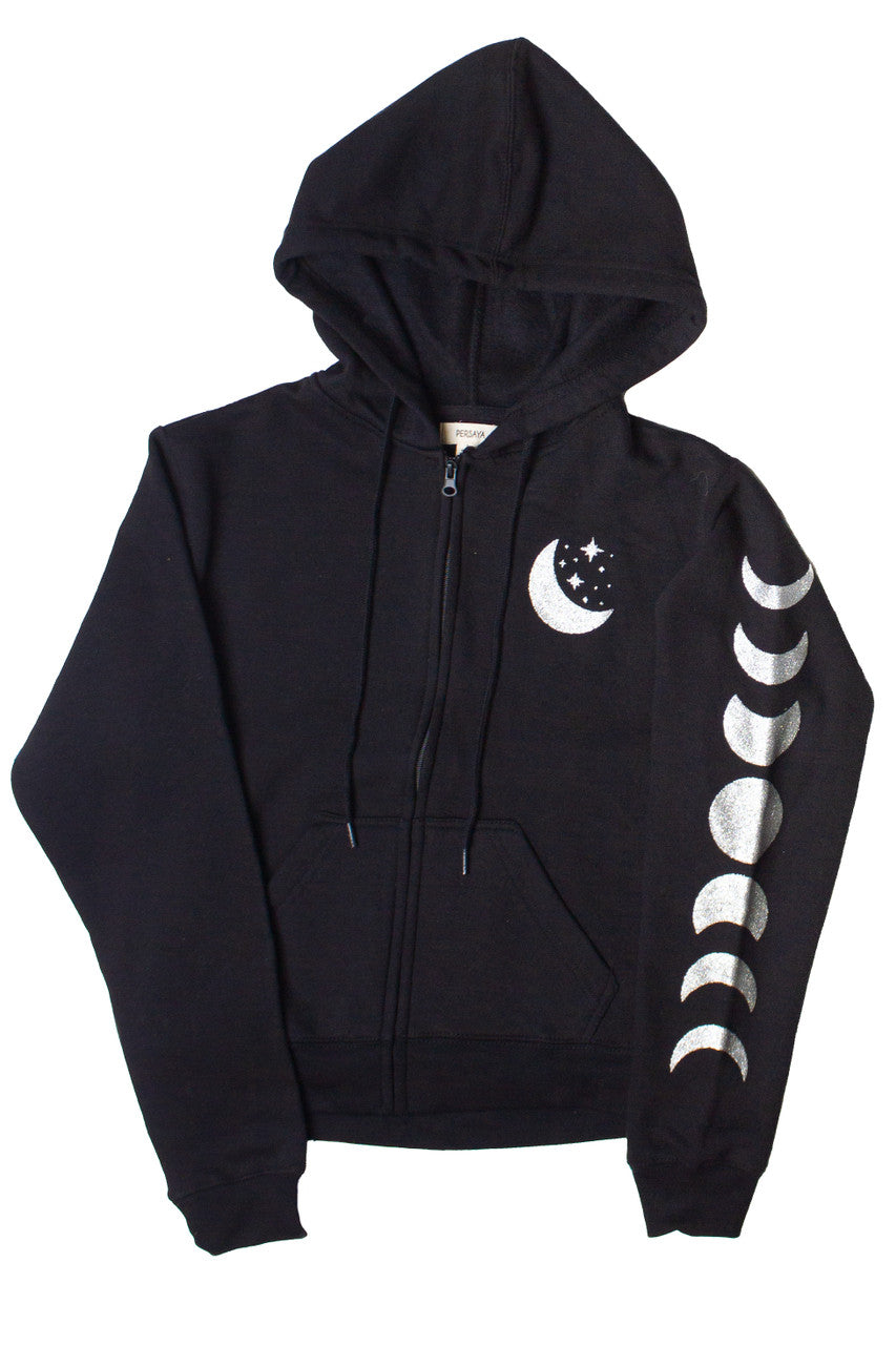 Silver Glitter Moon Zip Up Hoodie
