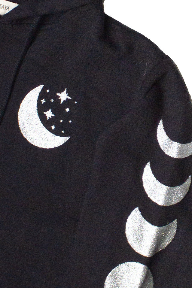 Silver Glitter Moon Zip Up Hoodie