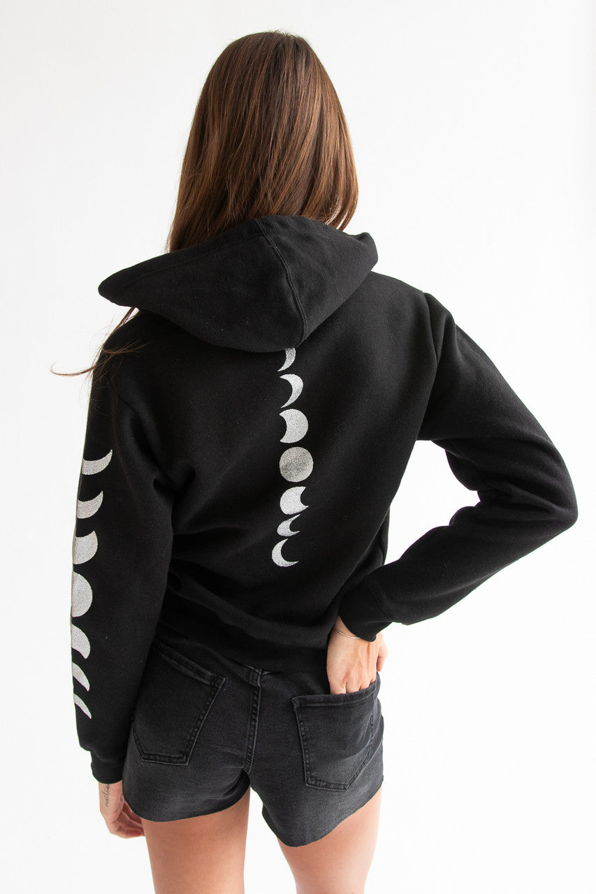 Silver Glitter Moon Zip Up Hoodie