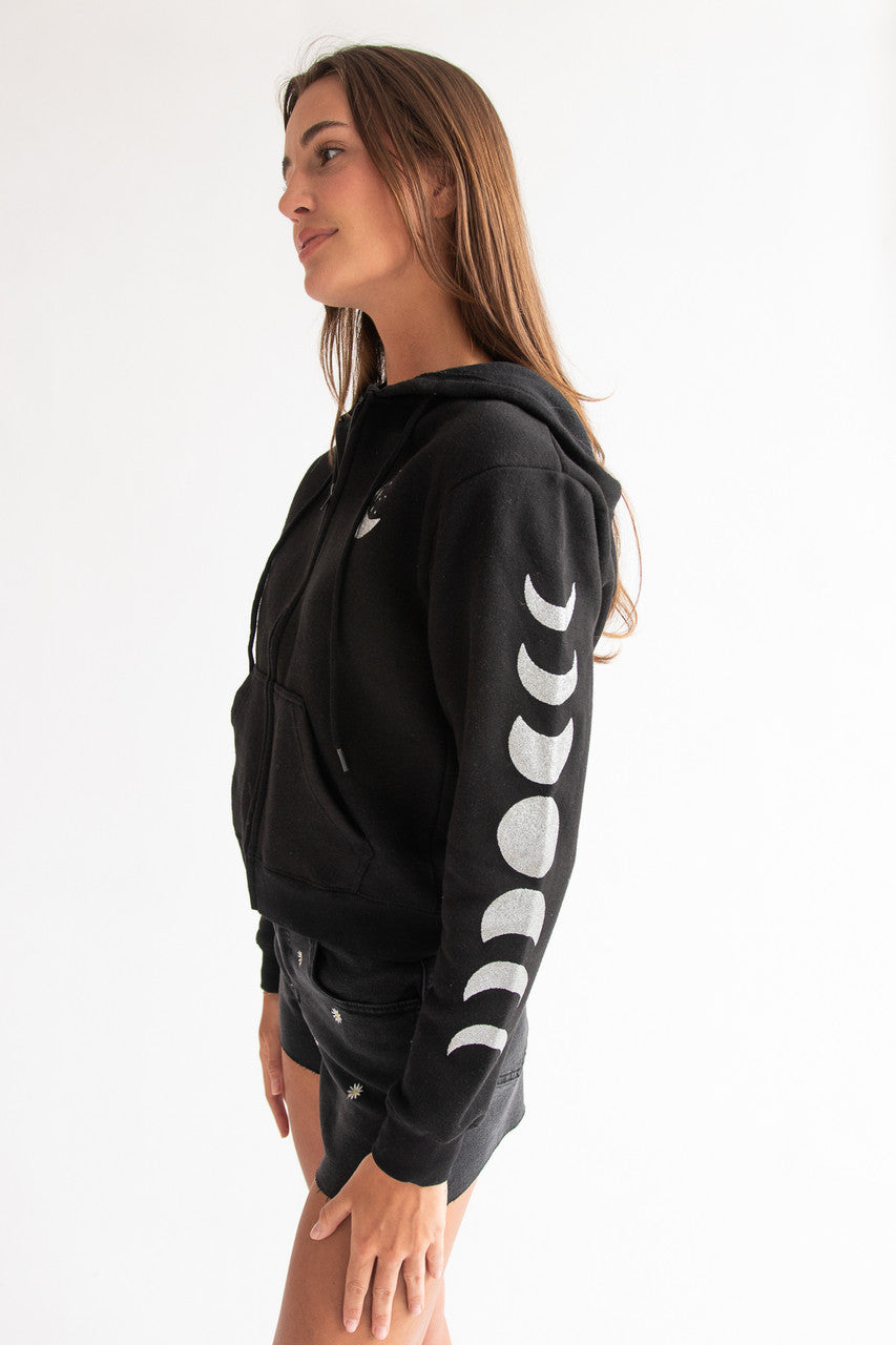 Silver Glitter Moon Zip Up Hoodie