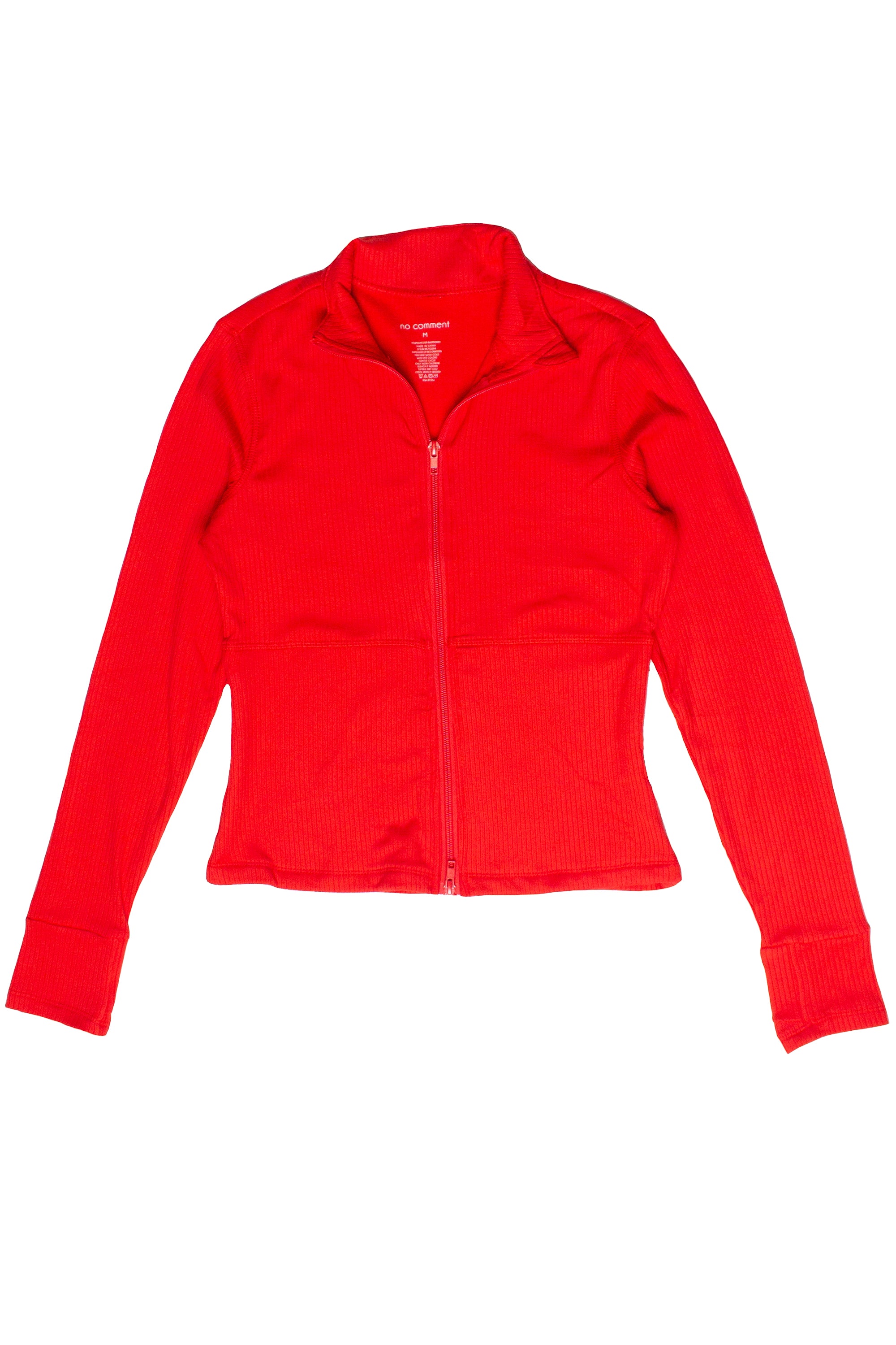 Ribbed Lightweight Fleece Lined Zip Up Top - Red