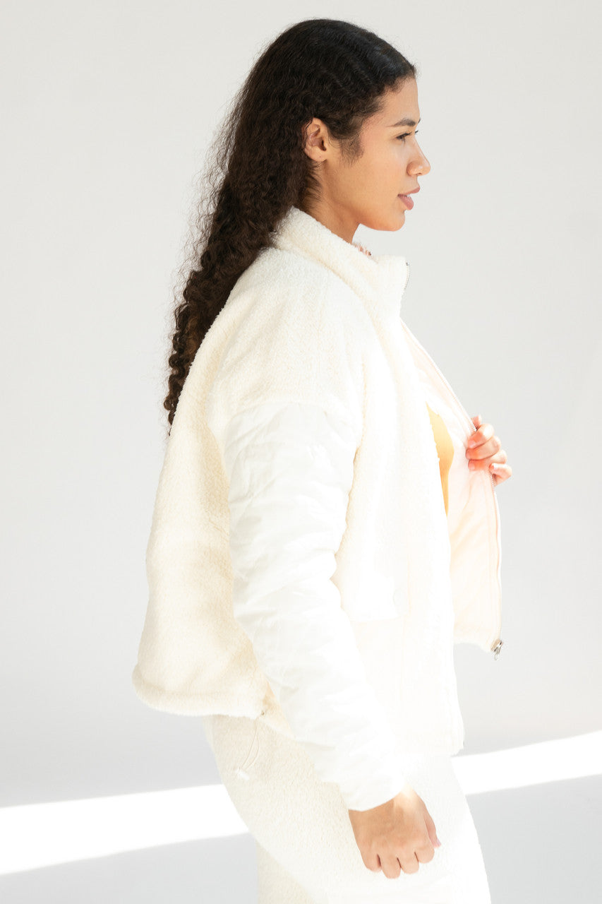 Quilted Sleeve Sherpa Jacket