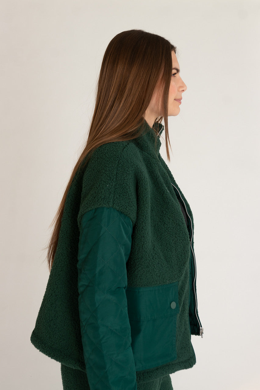 Quilted Sleeve Sherpa Jacket