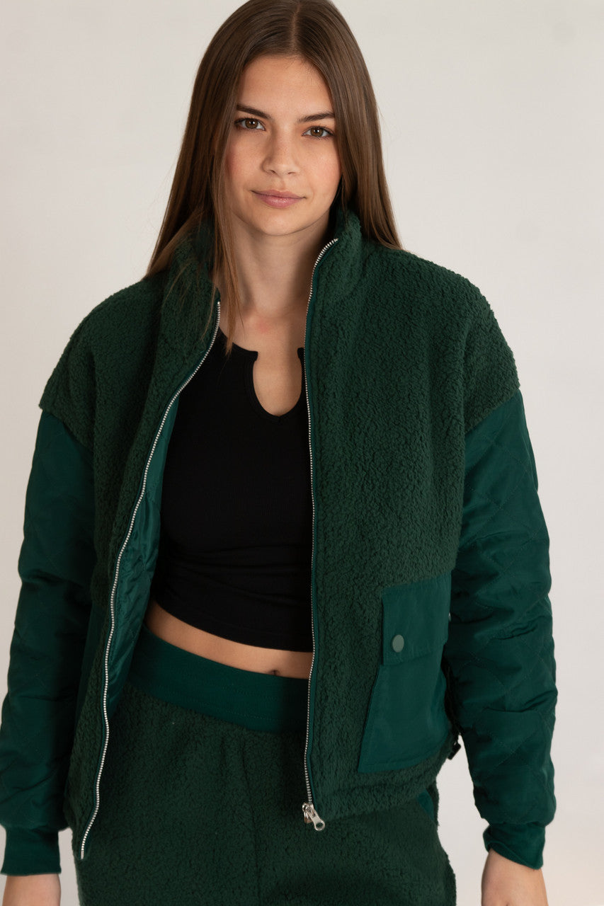 Quilted Sleeve Sherpa Jacket