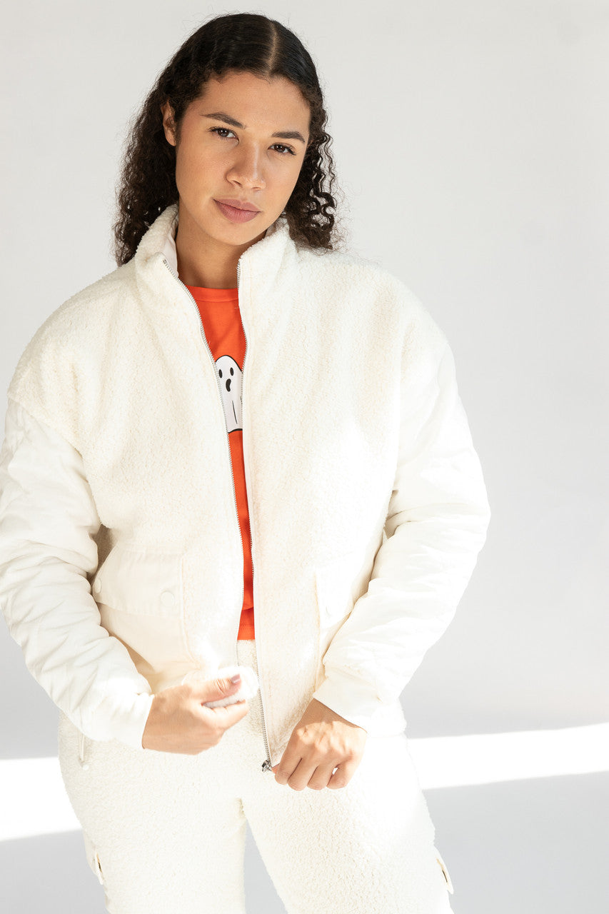 Quilted Sleeve Sherpa Jacket