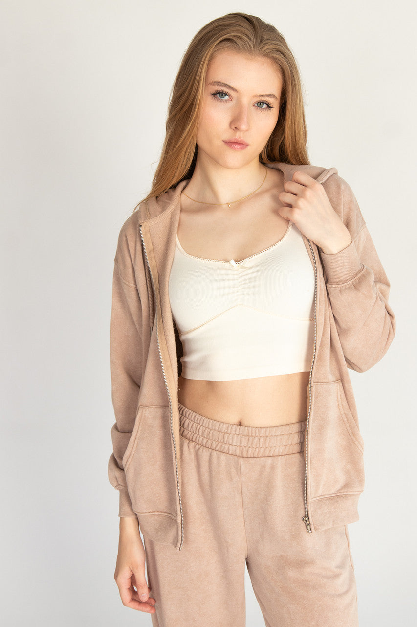 Stone Wash Oversized Zip Up Hoodie