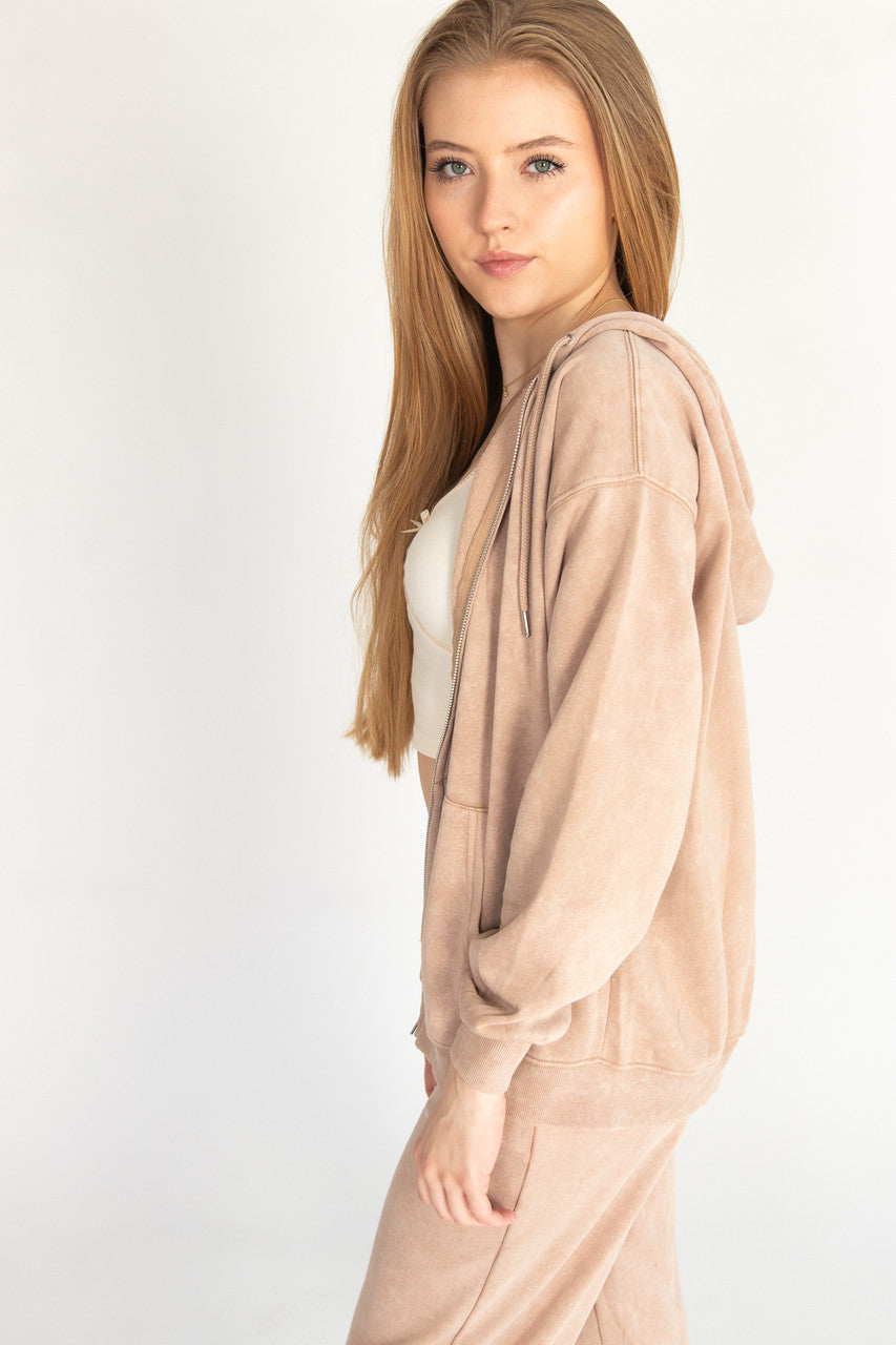 Stone Wash Oversized Zip Up Hoodie