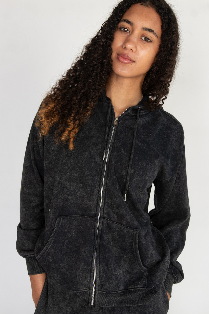 Stone Wash Oversized Zip Up Hoodie