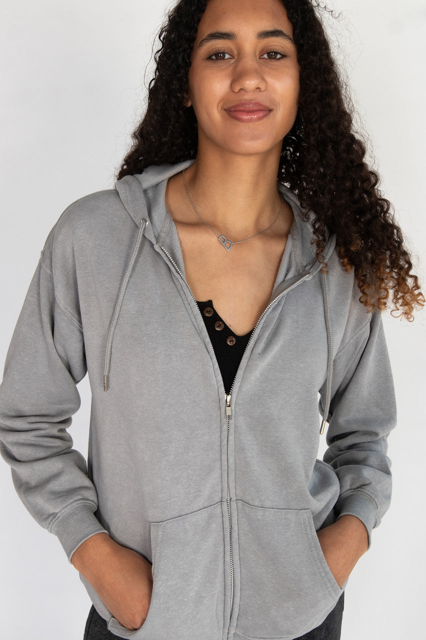 Stone Wash Oversized Zip Up Hoodie