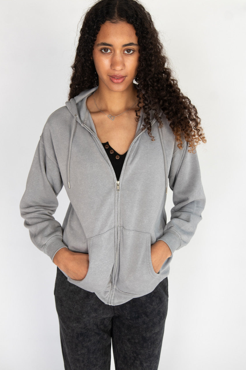 Stone Wash Oversized Zip Up Hoodie