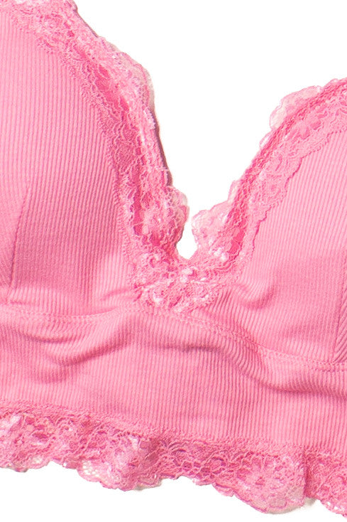 Candy Pink Lace Trim Padded Bralette