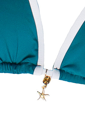 Seaside Charm Contrast Trim Bikini Top - Turquoise