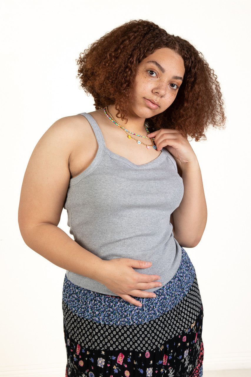 Extended Sizes Grey Ribbed Tank